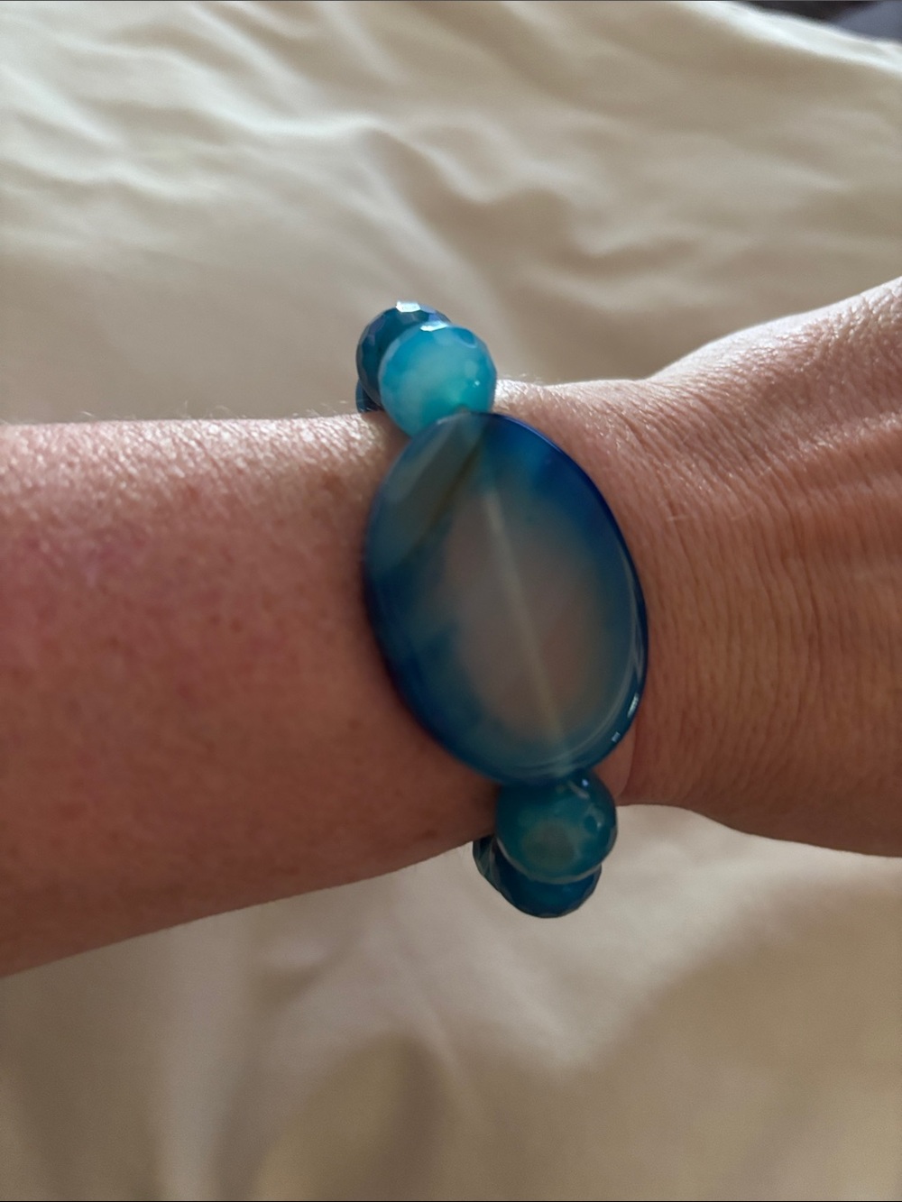 Authentic Semi-Precious Stones Blue Oval Bead Stretch Bracelet - Women Jewelry